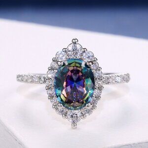 Noble Vintage Pure Colorful Zircon Silver Elegant Rings for Women, PD272